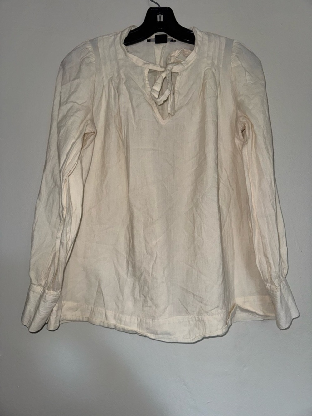 Hatch Cream Tie-Neck Long Sleeve Blouse